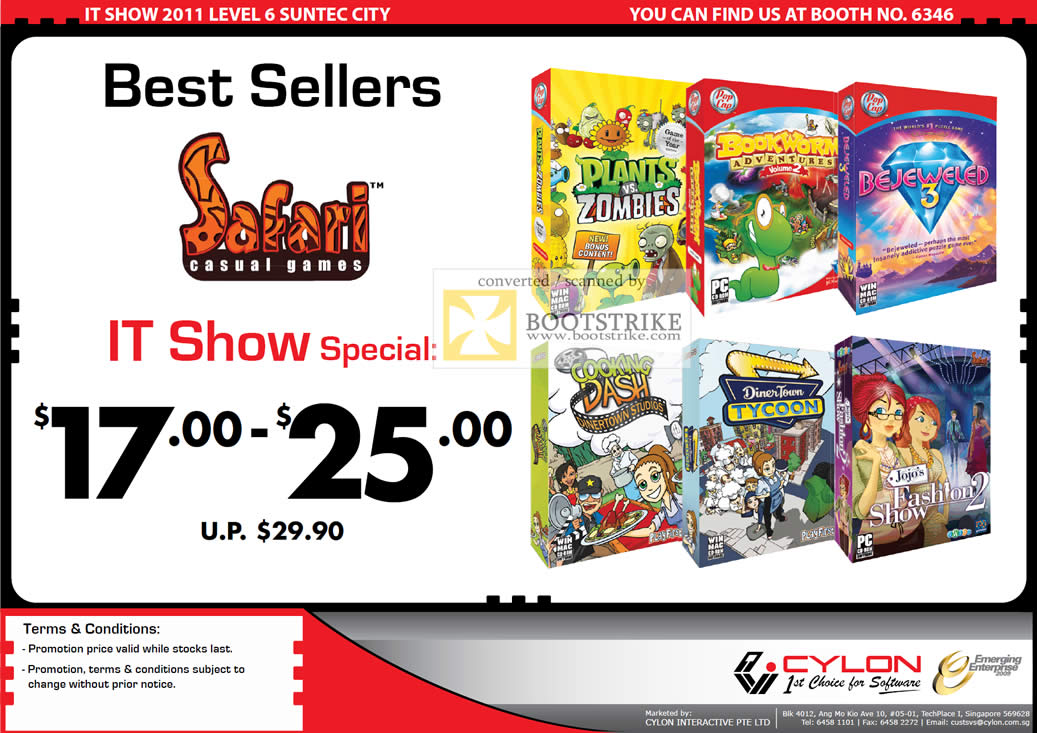 IT Show 2011 price list image brochure of Cylon Interactive Safari Casual Games Plants Zombies Bookworm Bejeweled Cooking Dash Tycoon Fashion Show