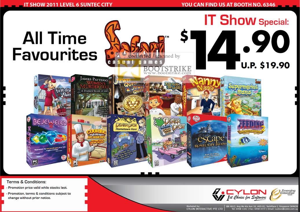 IT Show 2011 price list image brochure of Cylon Interactive Software Safari Casual Games Bejeweled Escape Nanny Mania Jewel Quest Diner Dash