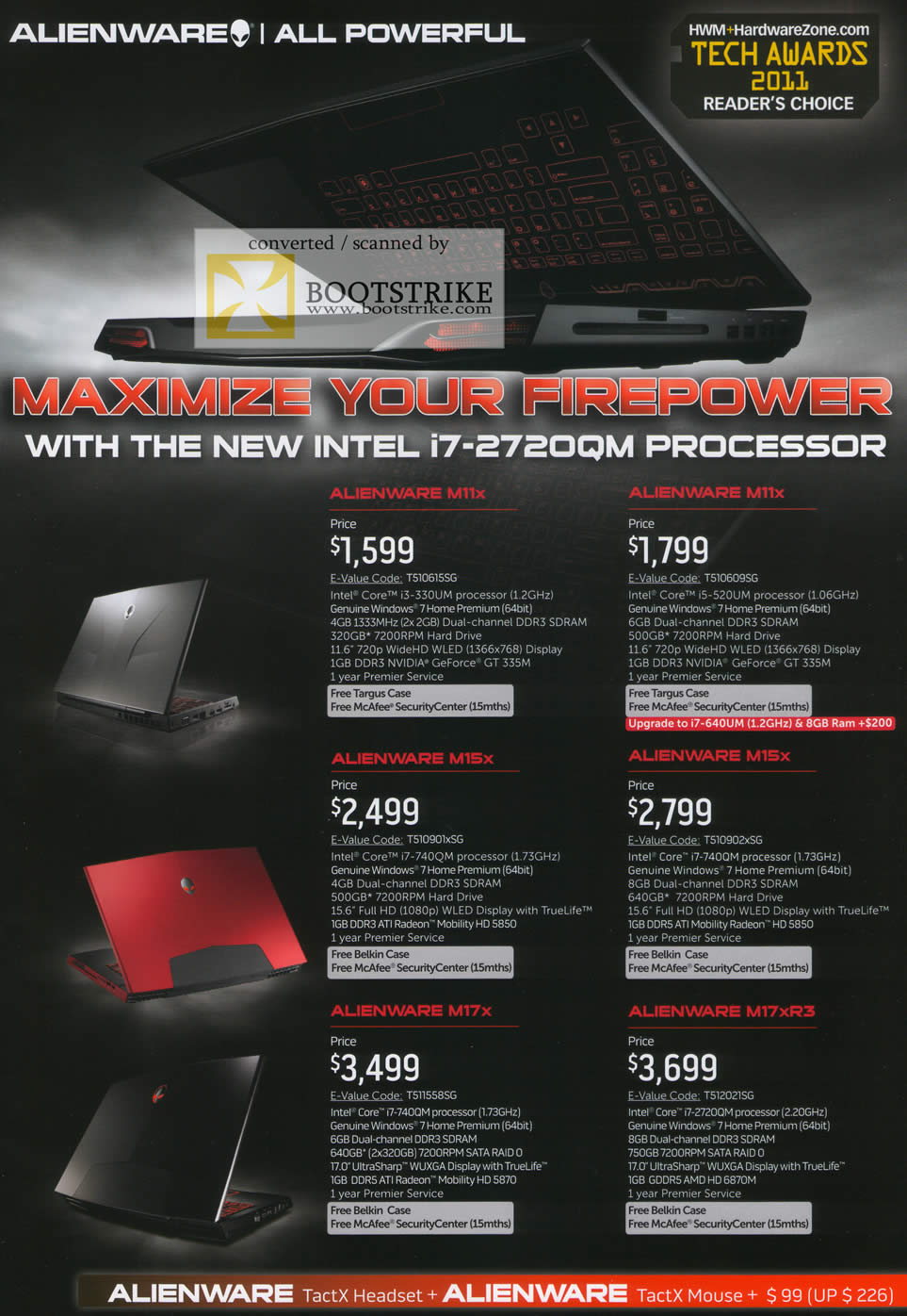 IT Show 2011 price list image brochure of Dell Alienware Notebooks M11x M15x M17x M17xR3 Targus Belkin Case TactX Headset Mouse