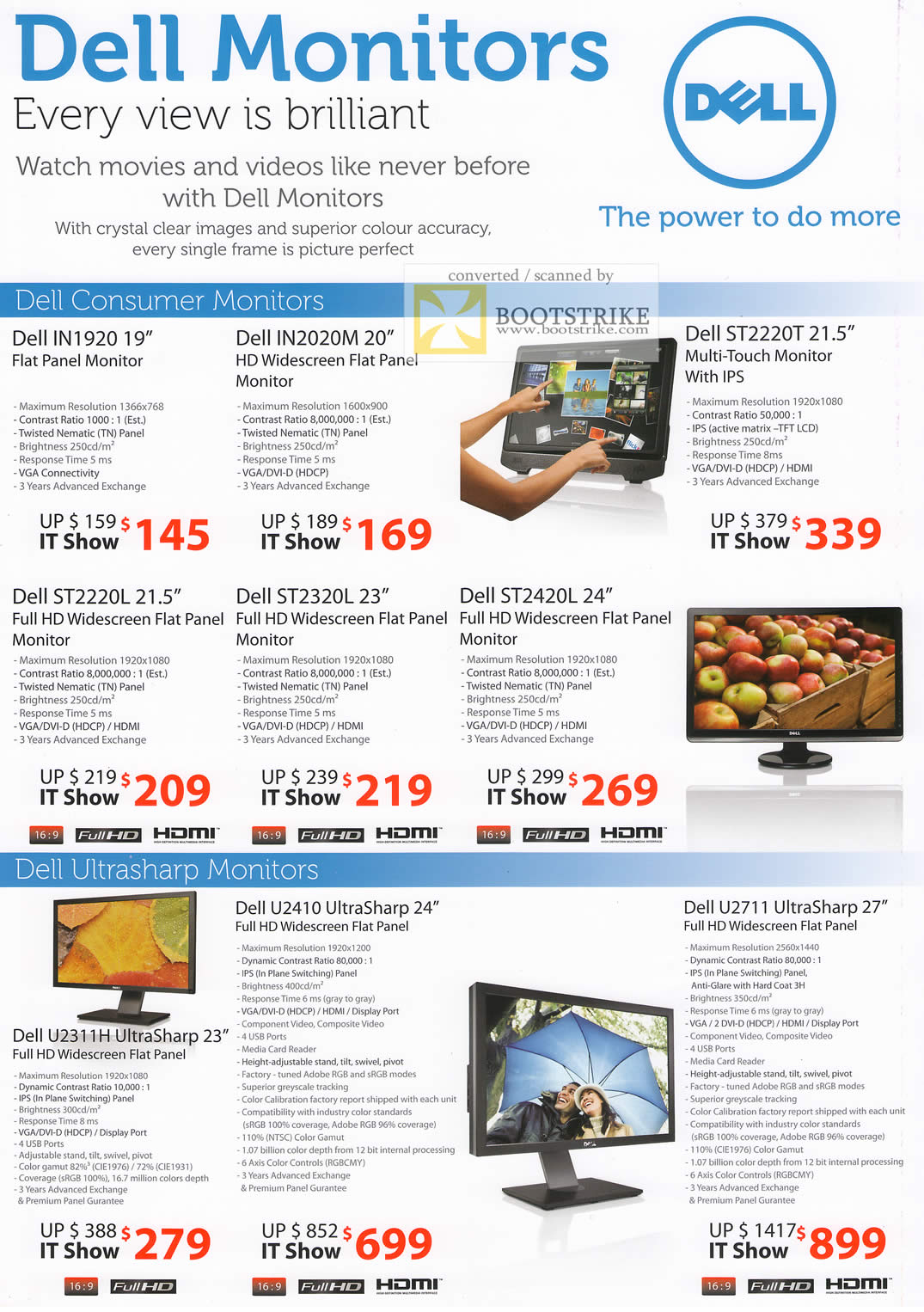 IT Show 2011 price list image brochure of Dell LCD Monitors IN1920 IN2020M ST2220T ST2220L ST2320L ST2420L Ultrasharp U2311H U2410 U2711