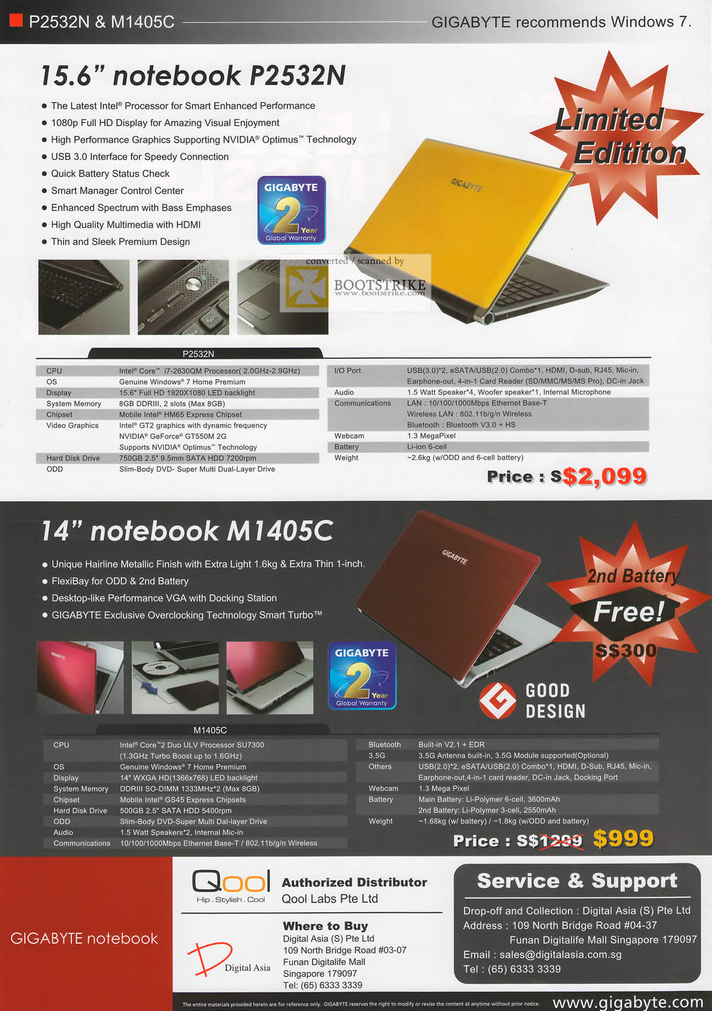 IT Show 2011 price list image brochure of Digital Asia Gigabyte Notebooks P2532N M1405C