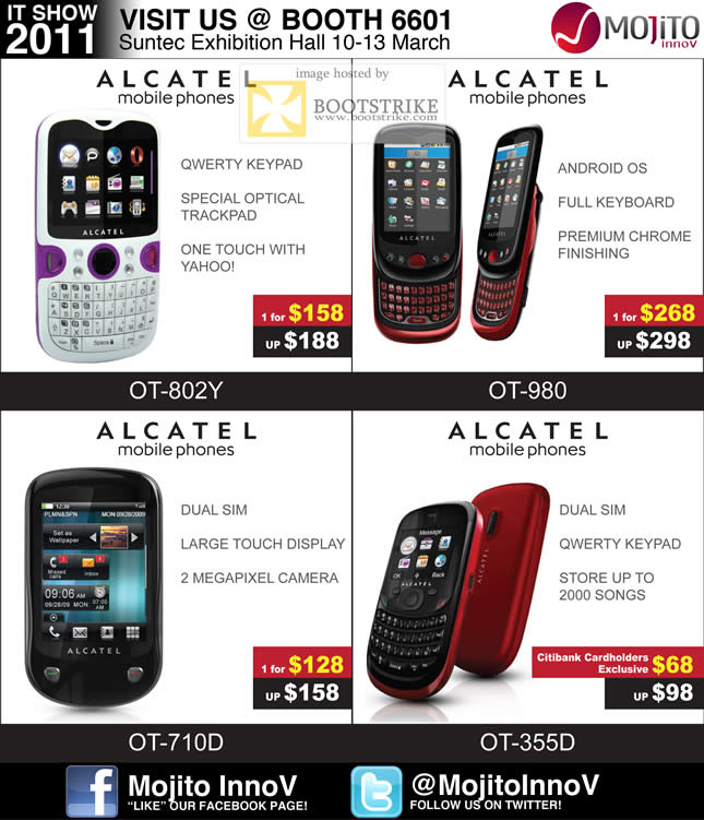 IT Show 2011 price list image brochure of Divoom Alcatel Mobile Phones OT-802Y OT-980 OT-710D OT-355D