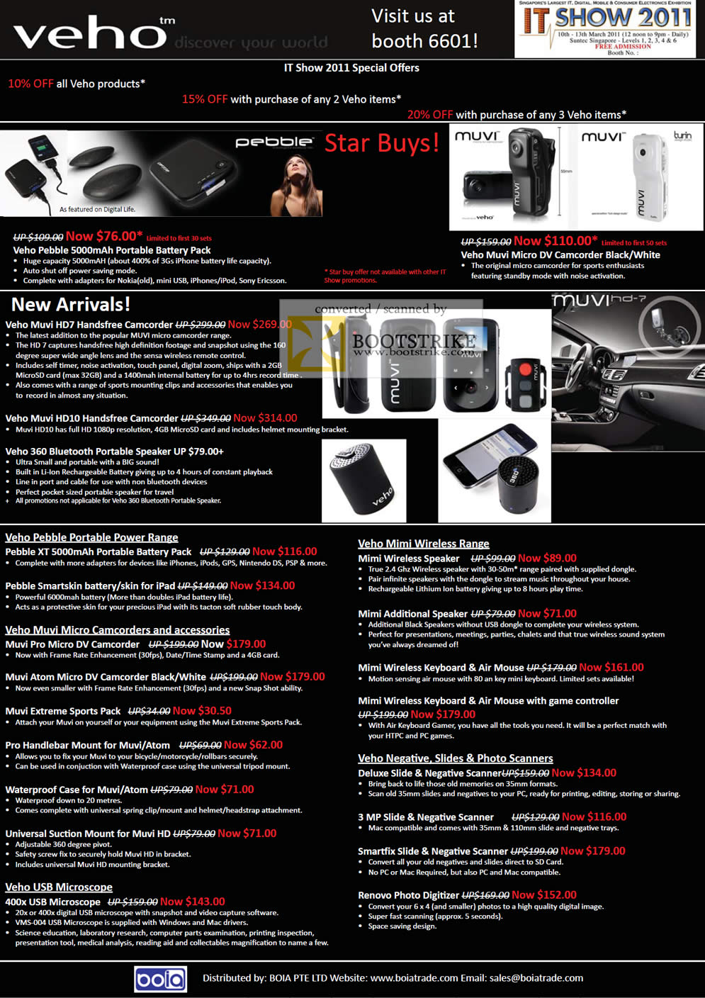 IT Show 2011 price list image brochure of Divoom Veho Muvi Micro DV Camcorder Pebble Battery HD7 XT Pro Atom Extreme Scanner Microscope Keyboard Speaker Mouse