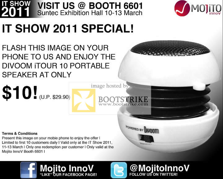 IT Show 2011 price list image brochure of Divoom ITour 10 Portable Speaker Voucher Mojito Innov