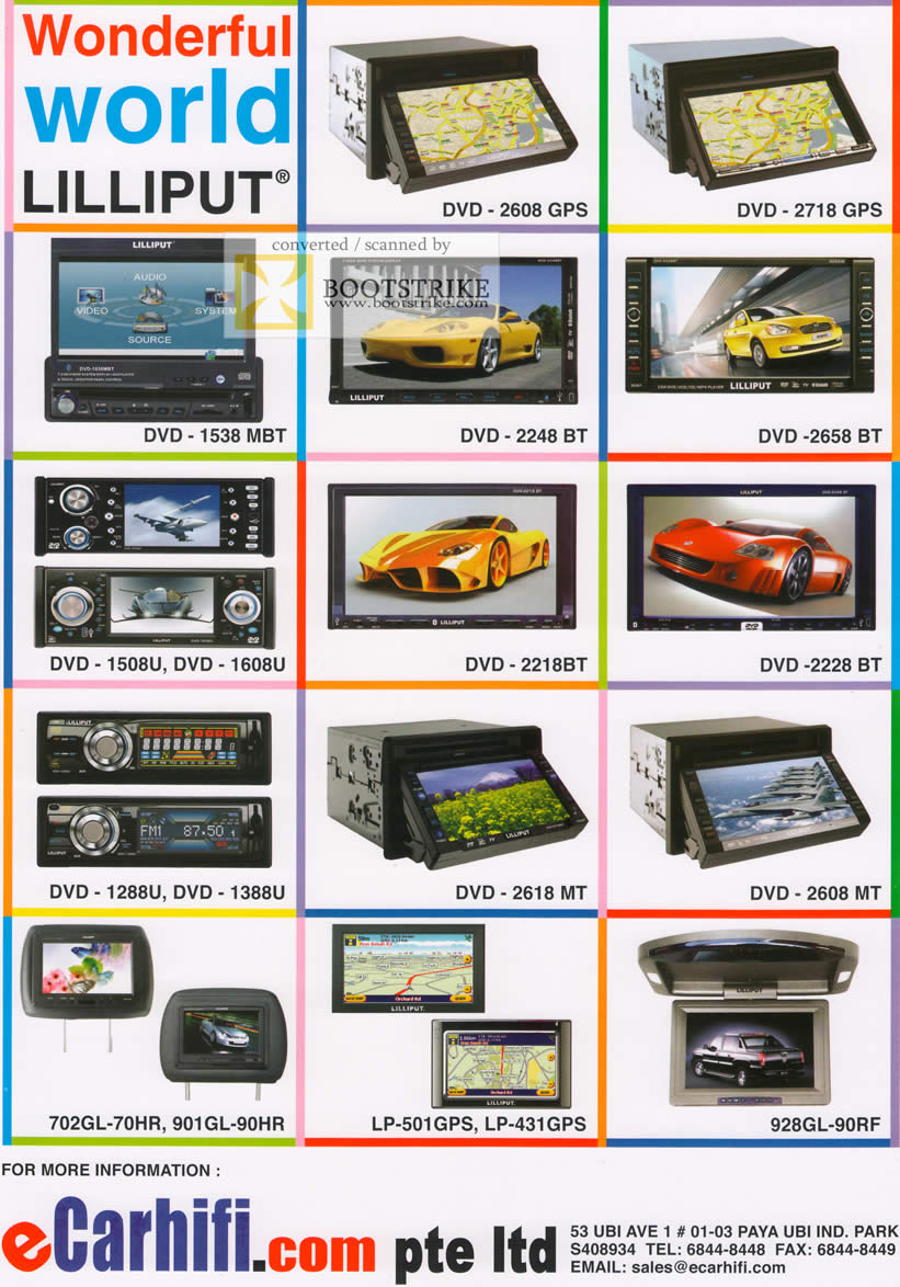 IT Show 2011 price list image brochure of Ecarhifi Lilliput DVD 2608 GPS 2718 1538 MBT 2248 BT 2658BT 720GL 70HR 928GL 90RF