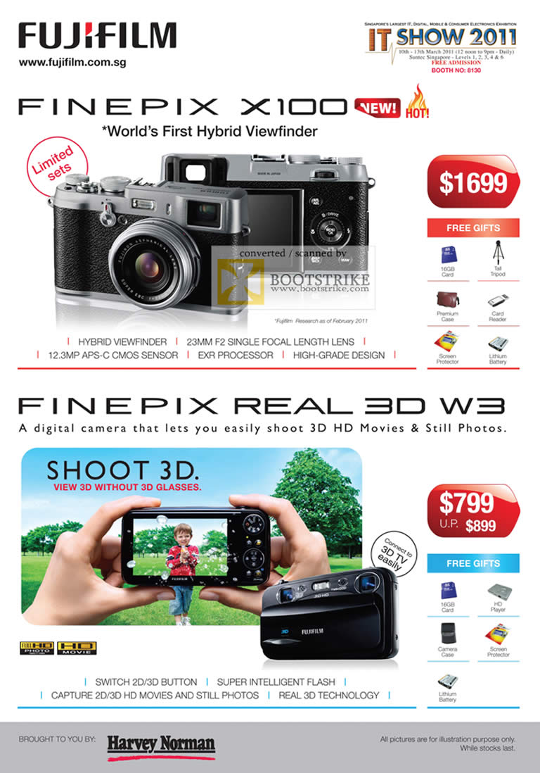 IT Show 2011 price list image brochure of Fujifilm Digital Cameras Finepix X100 Real 3D W3 Harvey Norman