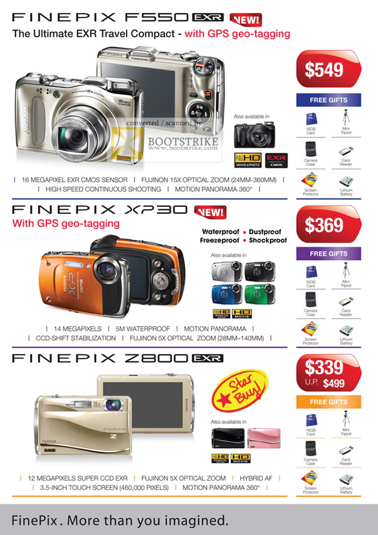 Verklaring Aan het leren aanvaardbaar Fujifilm Finepix F550 EXR XP30 GPS Z800 Harvey Norman IT SHOW 2011 Price  List Brochure Flyer Image