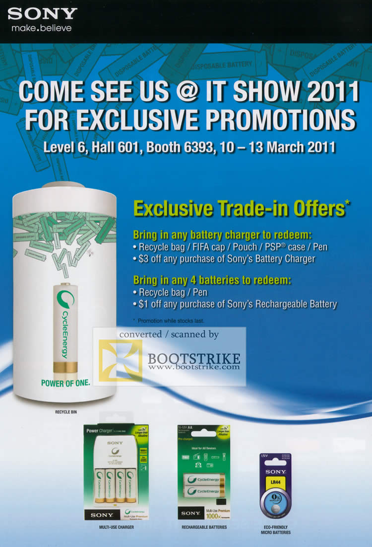 IT Show 2011 price list image brochure of Gees Sony CycleEnergy Trade In Charger Rechargeable Battery