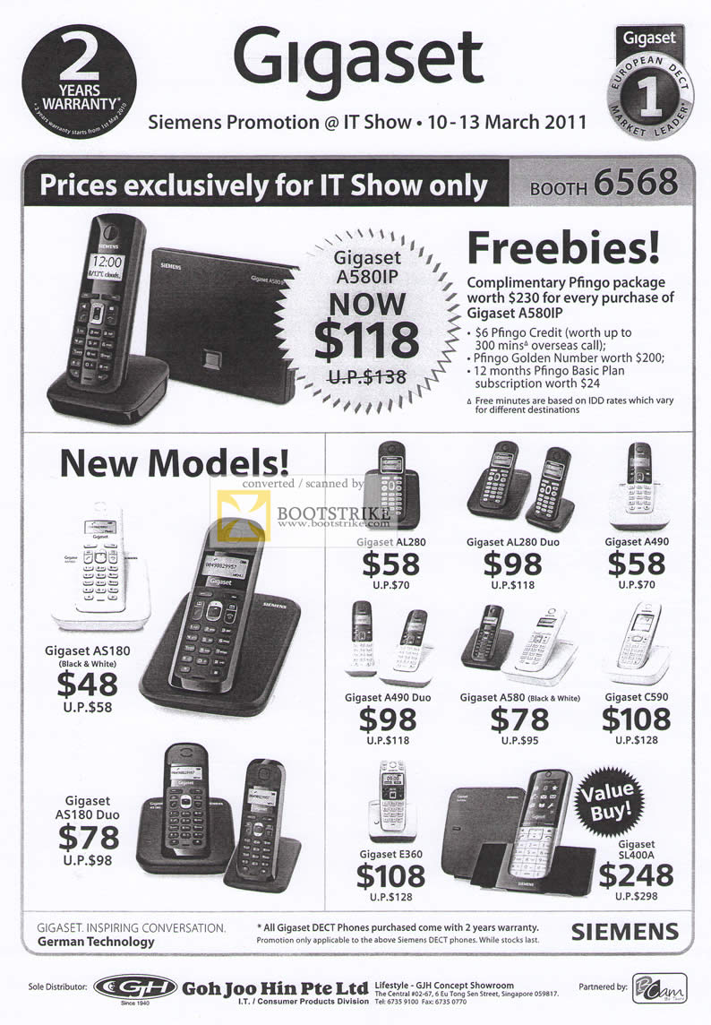 IT Show 2011 price list image brochure of Goh Joo Hin Siemens Gigaset Dect Phones A580IP Pfingo AS180 Duo AL280 A490 A580 C590 E360 SL400A