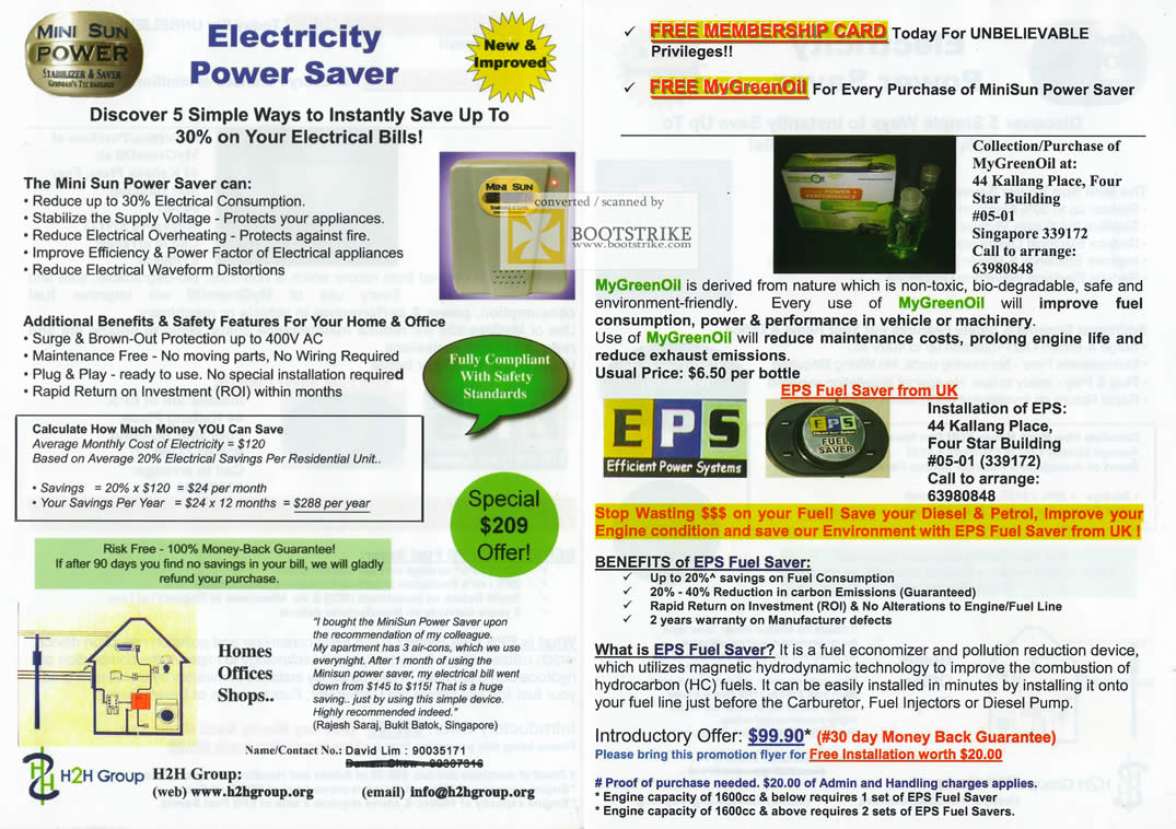 IT Show 2011 price list image brochure of H2H Electricity Power Saver MyGreenOil EPS Fuel Saver
