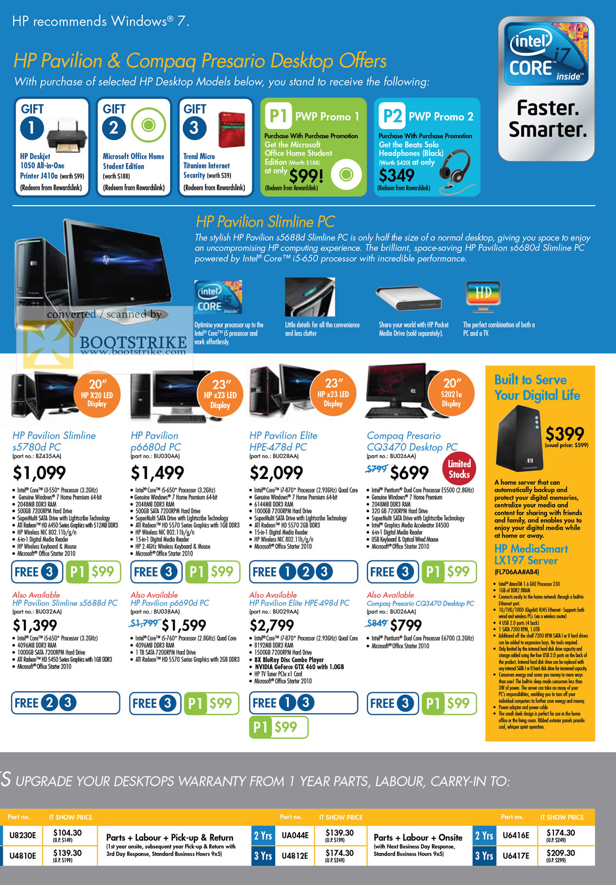 IT Show 2011 price list image brochure of HP Desktop PCs Pavilion Slimline S5780d P6680d Elite HPE-478d Compaq Presario CQ3470 MediaSmart LX197 S5688d P6690d