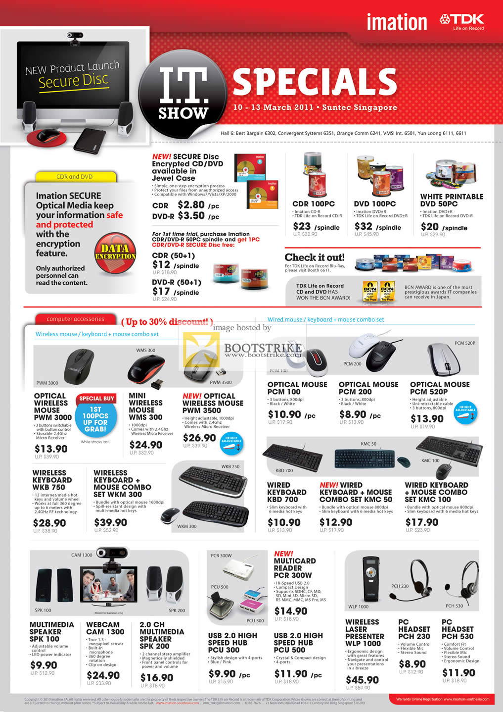 IT Show 2011 price list image brochure of Imation TDK External Storage CDR DVDR Wireless Mouse Keyboard Webcam 1300 Headset Presenter USB Hub