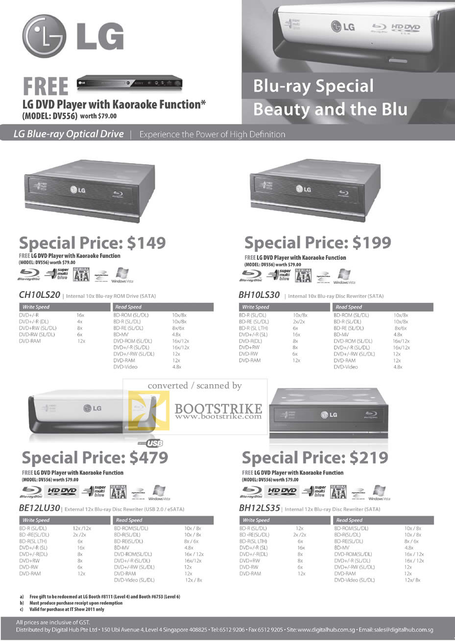 IT Show 2011 price list image brochure of LG Blu-Ray DVD Optical Internal Drives CH10LS20 BH10LS30 BE12LU30 BH12LS35 SATA External