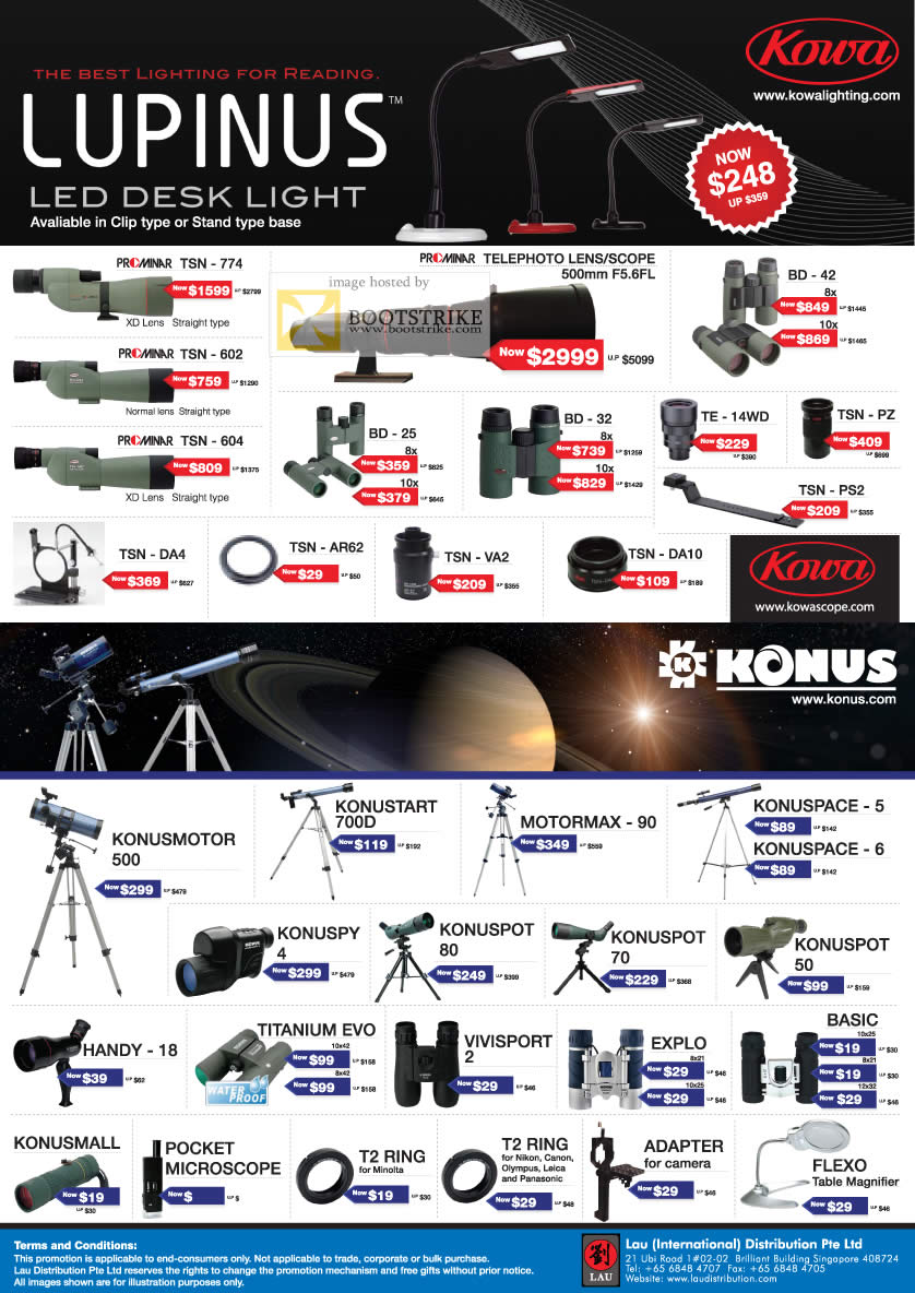 IT Show 2011 price list image brochure of Lau Intl Lupinus LED Desk Light Prominar Kowa Telephoto Lens TSN Konus Konusmotor 700d Motormax Vivisport T2