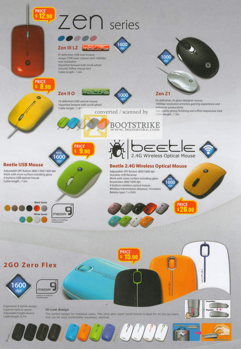 IT Show 2011 price list image brochure of Leapfrog Powerlogic Mouse Zen III LZ II O Z1 Beetle USB 2GO Zero Flex