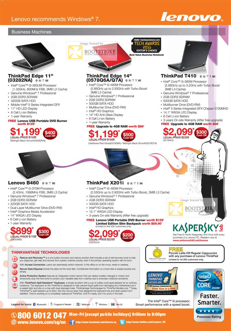 IT Show 2011 price list image brochure of Lenovo Notebooks Thinkpad Edge 11 03282NA 14 0578Q6A Q7A T410 B460 X201i