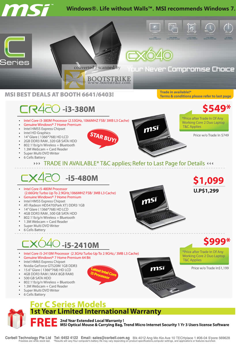 IT Show 2011 price list image brochure of MSI Corbell Notebooks C Series CR420 CX640
