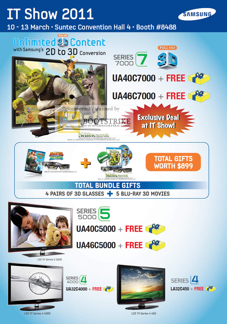 IT Show 2011 price list image brochure of Mega Discount Samsung TV 3D UA40C7000 UA46C7000 UA40C5000 UA46C5000 UA32C4000 LA32C450 Series 7 5 3