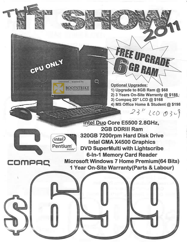 IT Show 2011 price list image brochure of Newstead Compaq Presario Desktop Free Upgrade 6GB RAM