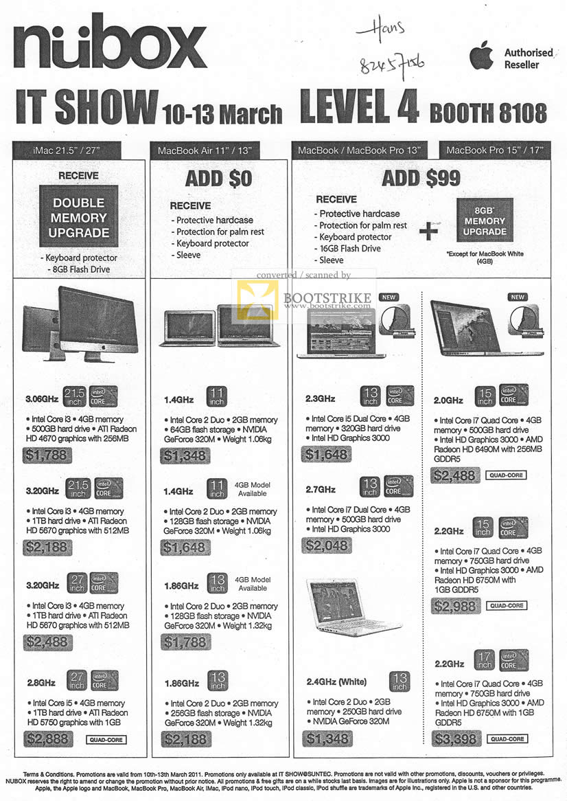 IT Show 2011 price list image brochure of Nubox Apple Desktop PC Noteboks IMac MacBook Air Pro