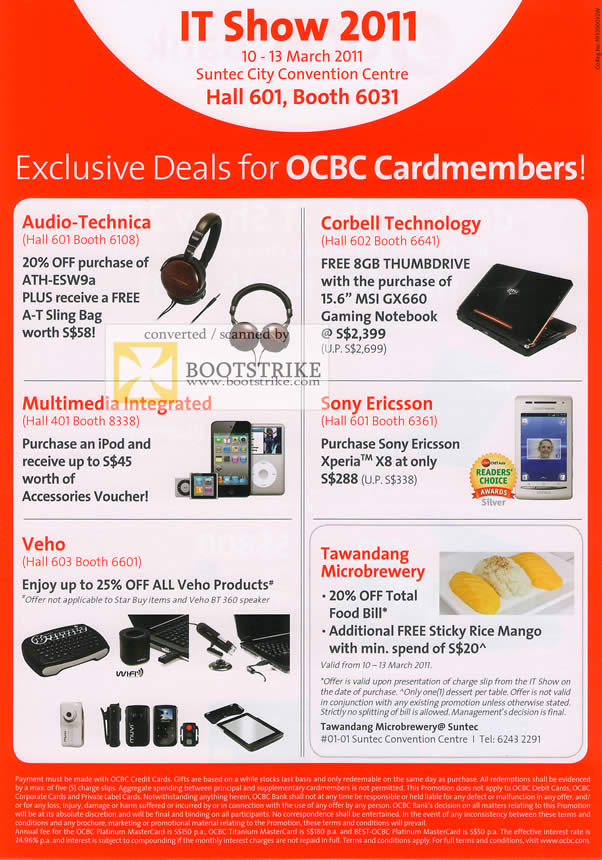 IT Show 2011 price list image brochure of OCBC Deals Audio Technica Corbell MSI IPod Sony Ericsson Veho Tawandang Microbrewery