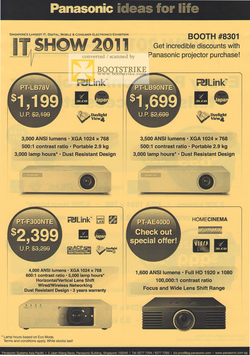 IT Show 2011 price list image brochure of Panasonic Projectors PT-LB78V PT-LB90NTE PT-F300NTE PT-AE4000