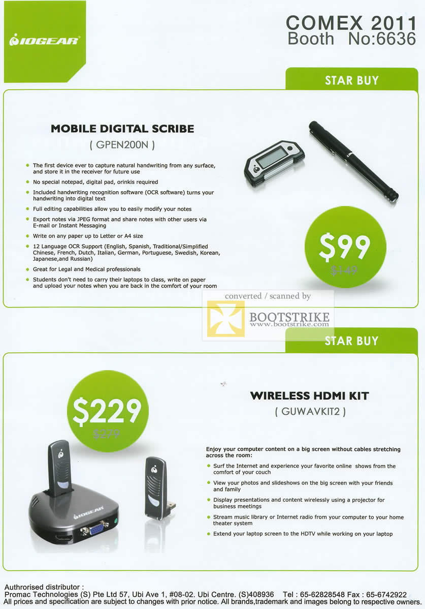 IT Show 2011 price list image brochure of Promac Iogear Mobile Digital Scribe GOPEN200N Capture Handwriting Wireless HDMI Kit GUWAVKIT2