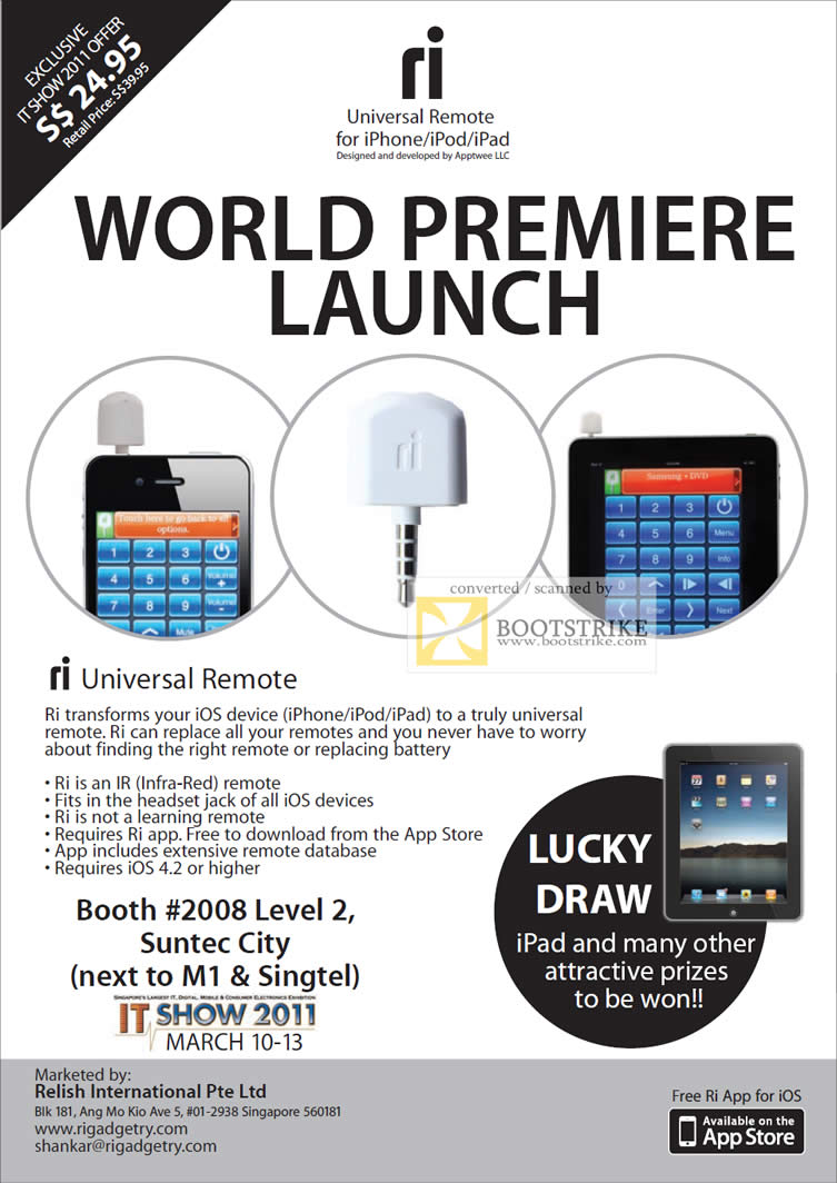 IT Show 2011 price list image brochure of Relish Intl Ri Universal Remote IPhone IPod IPad