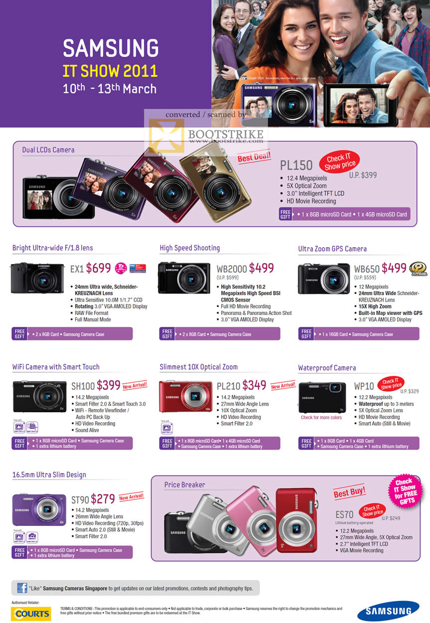 IT Show 2011 price list image brochure of Samsung Digital Cameras Dual LCDs PL150 EX1 WB2000 WB650 SH100 PL210 WP10 ST90 ES70 Wifi Waterproof