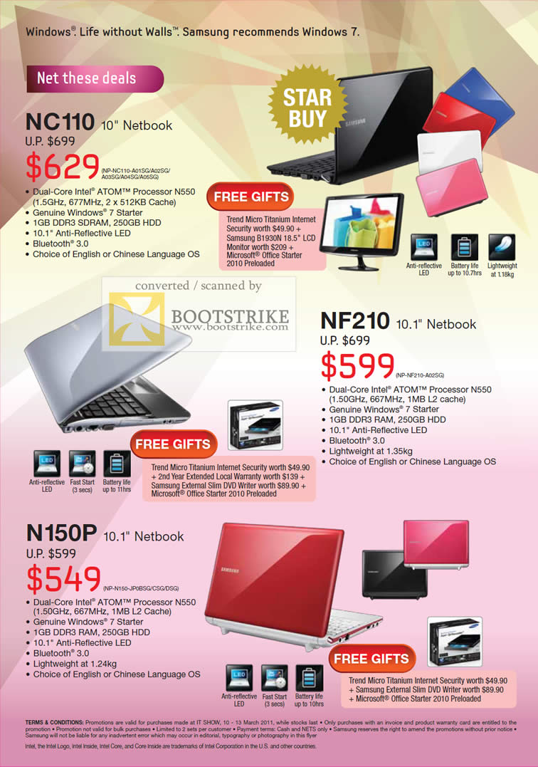 IT Show 2011 price list image brochure of Samsung Notebooks Netbook NC110 NF210 N150P