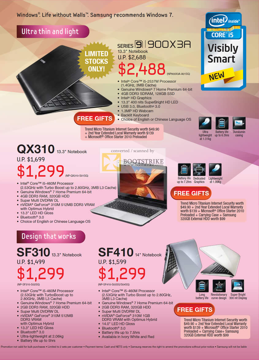 IT Show 2011 price list image brochure of Samsung Notebooks Series 9 900X3A QX310 SF310 SF410