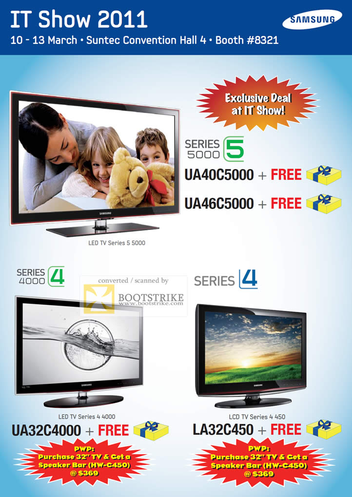 IT Show 2011 price list image brochure of Samsung TV UA40C5000 UA46C5000 UA32C4000 LA32C450 Best Denki Series 5 4