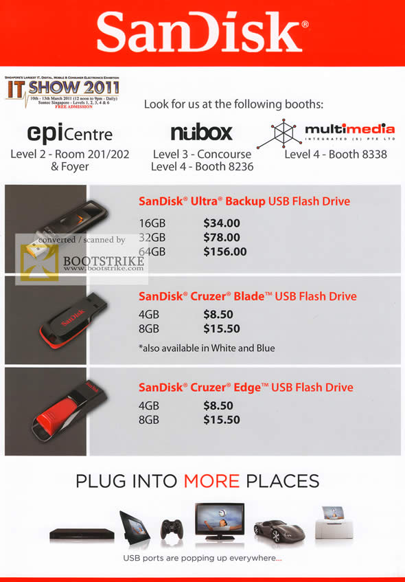 IT Show 2011 price list image brochure of Sandisk Ultra Backup USB Flash Drive Cruzer Blade Edge Epicentre Nubox Multimedia