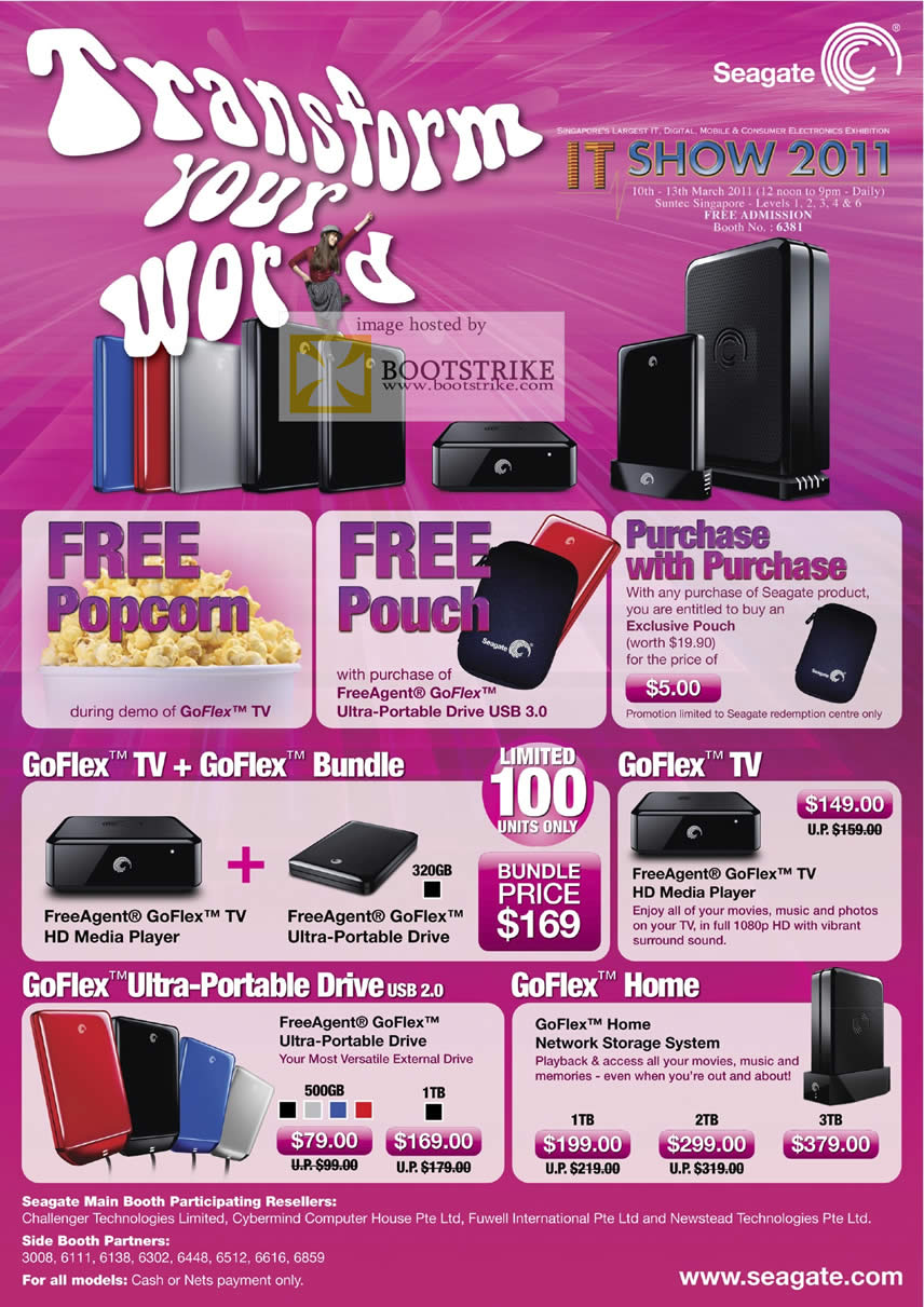 IT Show 2011 price list image brochure of Seagate GoFlex TV Bundle External Storage Home NAS Free Popcorn
