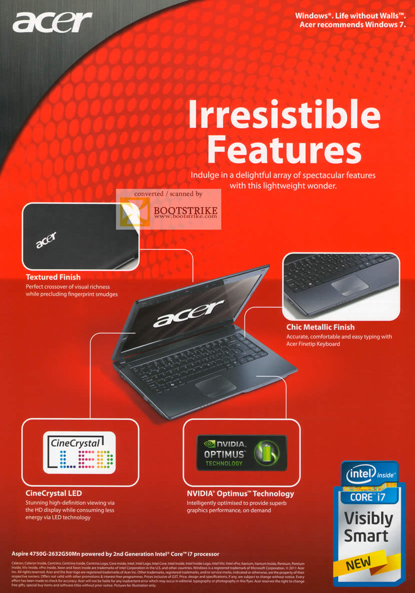 IT Show 2011 price list image brochure of Singtel Acer Aspire 4750G-2632G50Mn Notebook Features