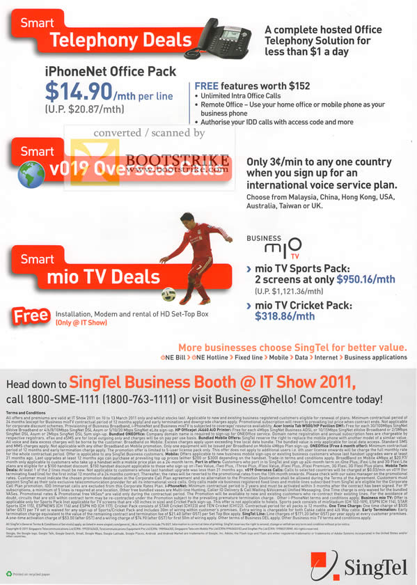 IT Show 2011 price list image brochure of Singtel Business IPhoneNet Office Pack V019 Mio TV