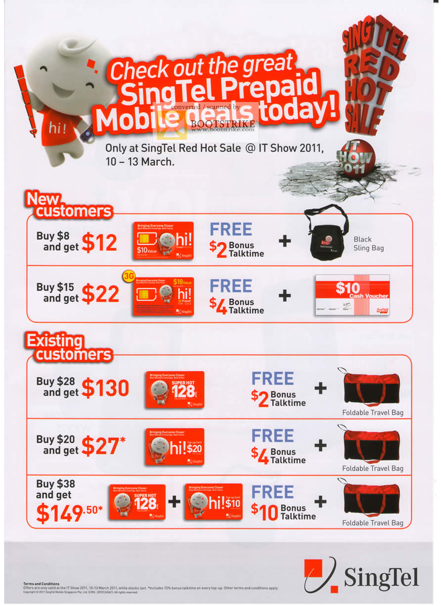 IT Show 2011 price list image brochure of Singtel Mobile Prepaid Hi Card 128 Travel Bag