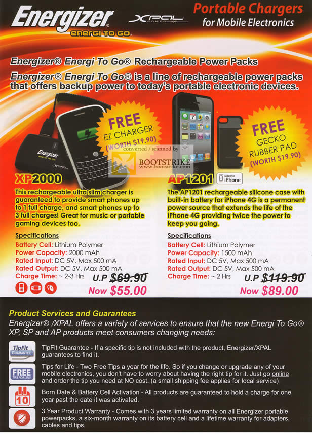 IT Show 2011 price list image brochure of Sprint-Cass Energizer XP2000 AP1201 XPAL Portable Chargers