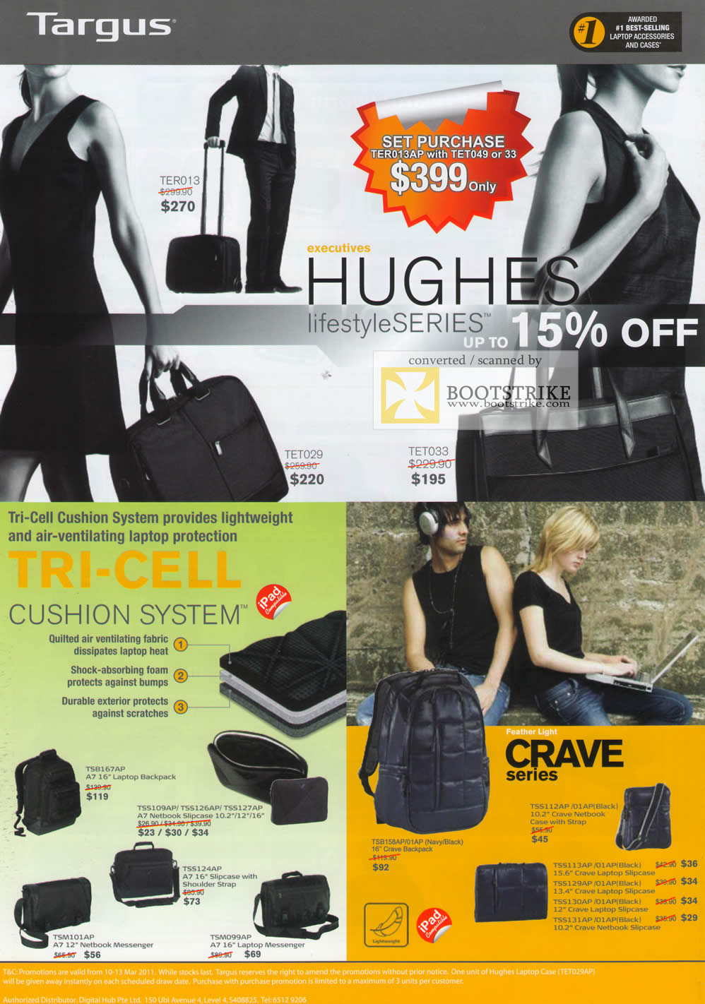 IT Show 2011 price list image brochure of Targus Lifestyle Series Hughes Tri-Cell Cushion System Messenger