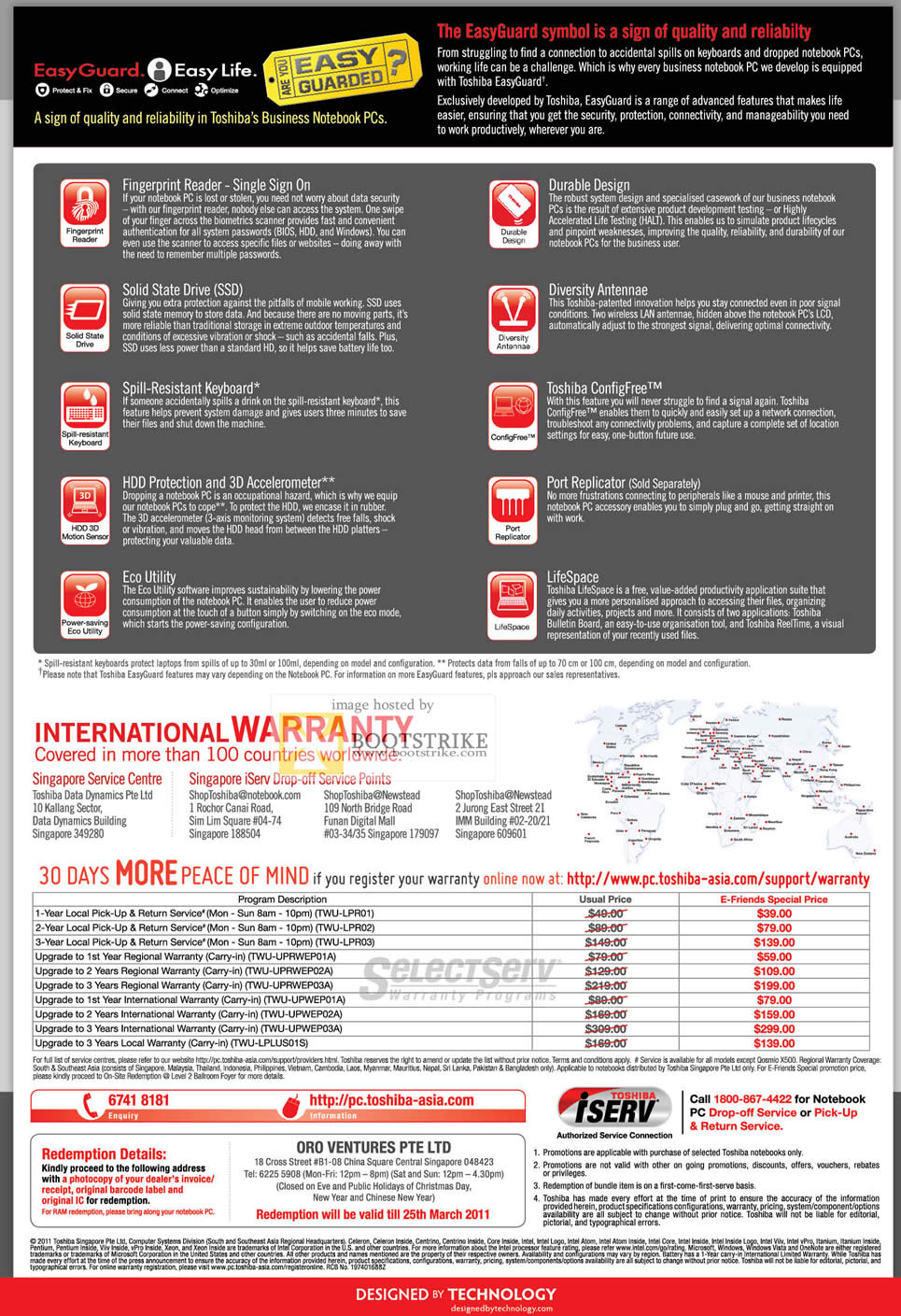IT Show 2011 price list image brochure of Toshiba EasyGuard International Regional Warranty Upgrade Options