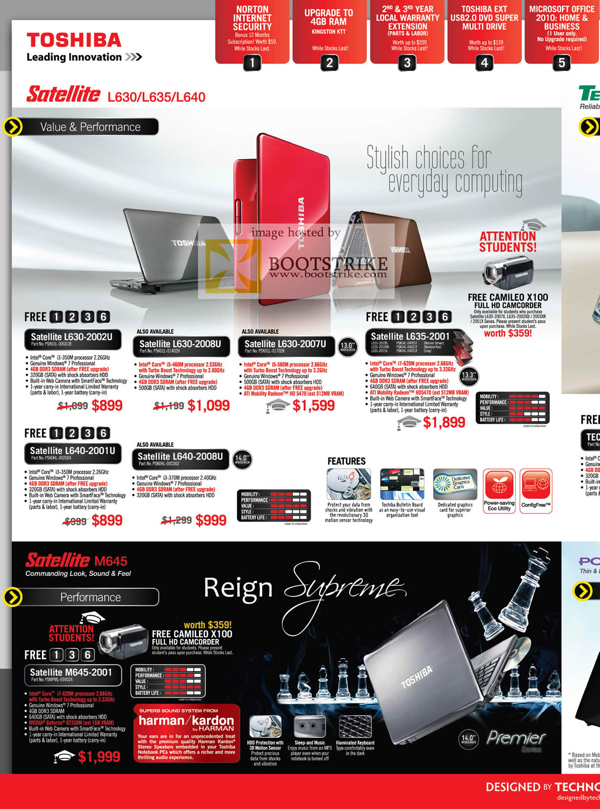 IT Show 2011 price list image brochure of Toshiba Notebooks Satellite L630 2002U 2008U 2007U L635-2001 L640 2001U 2008U M645-2001