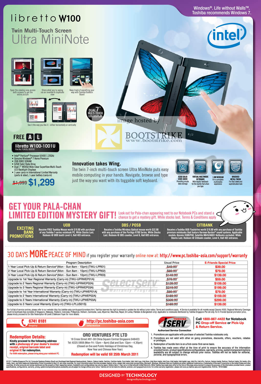 IT Show 2011 price list image brochure of Toshiba Tablet Notebooks Libretto W100-1001U Ultra MiniNote Warranty Upgrade Options