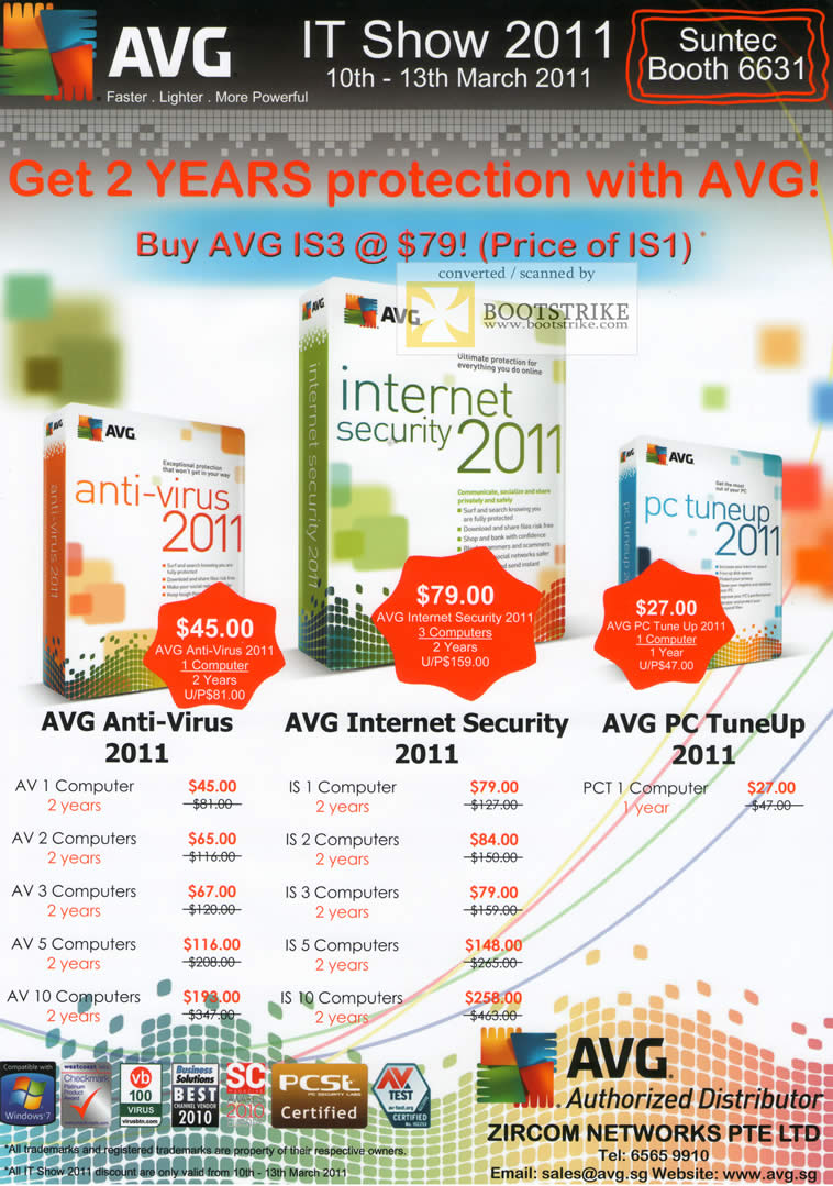 IT Show 2011 price list image brochure of Zircom AVG Anti-Virus Internet Security 2011 PC TuneUp 2011 IS3