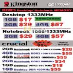 Kingston Memory DDR3 Crucial DDR2 DDR Desktop Notebook