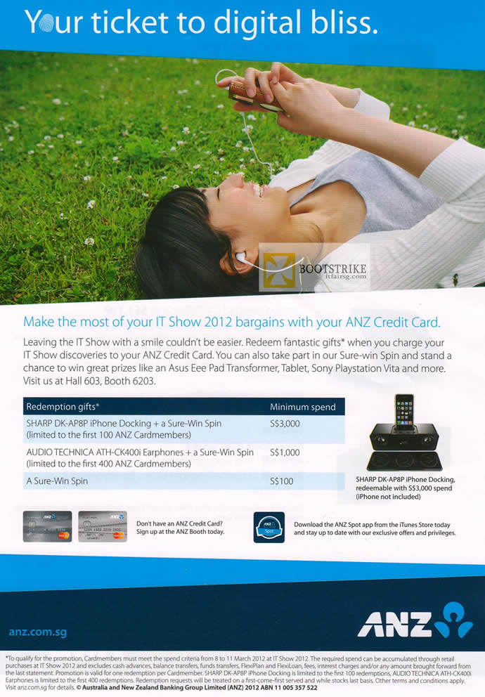 IT SHOW 2012 price list image brochure of ANZ Spend And Redeem Redemption Gifts, Sure-Win Spin
