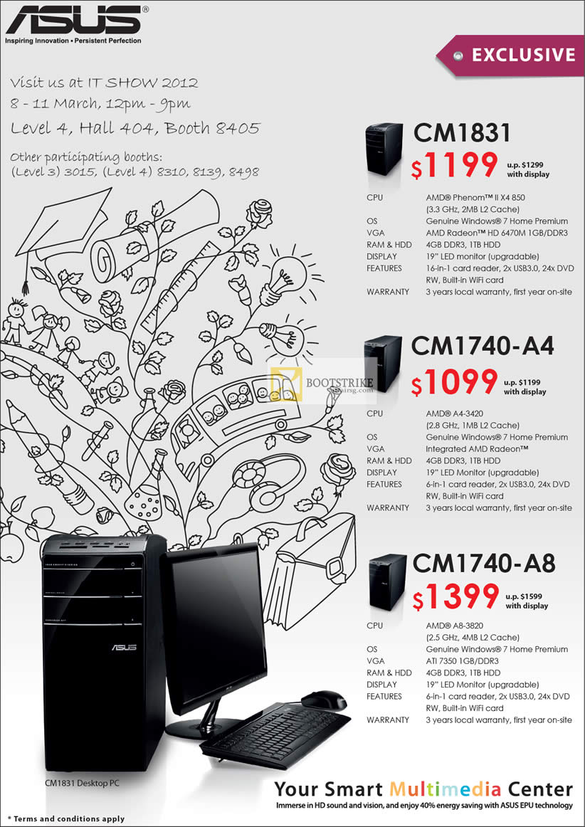 IT SHOW 2012 price list image brochure of ASUS Desktop PC CM1831, CM1740-A4, CM1740-A8