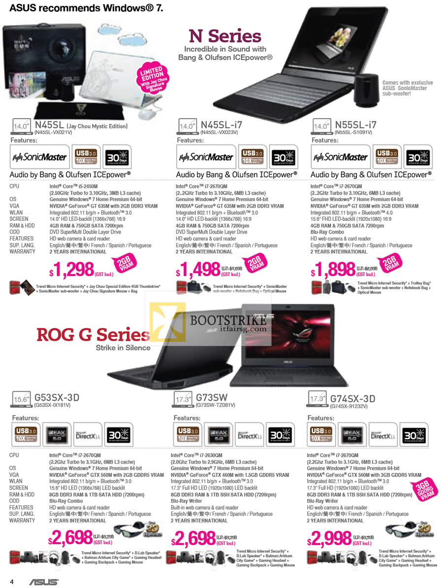 IT SHOW 2012 price list image brochure of ASUS Notebooks N45SL-VX021V Jay Chou Mystic Edition, N45SL-VX023V, N55SL-S1091V, ROG G G53SX-IX181V, G73SW-TZ081V, G74SX-91232V