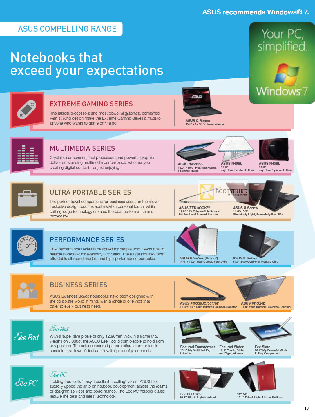 IT SHOW 2012 price list image brochure of ASUS Notebooks Series, Extreme Gaming, Multimedia, Ultra Portable, Performance, Business, Eee Pad, Eee PC