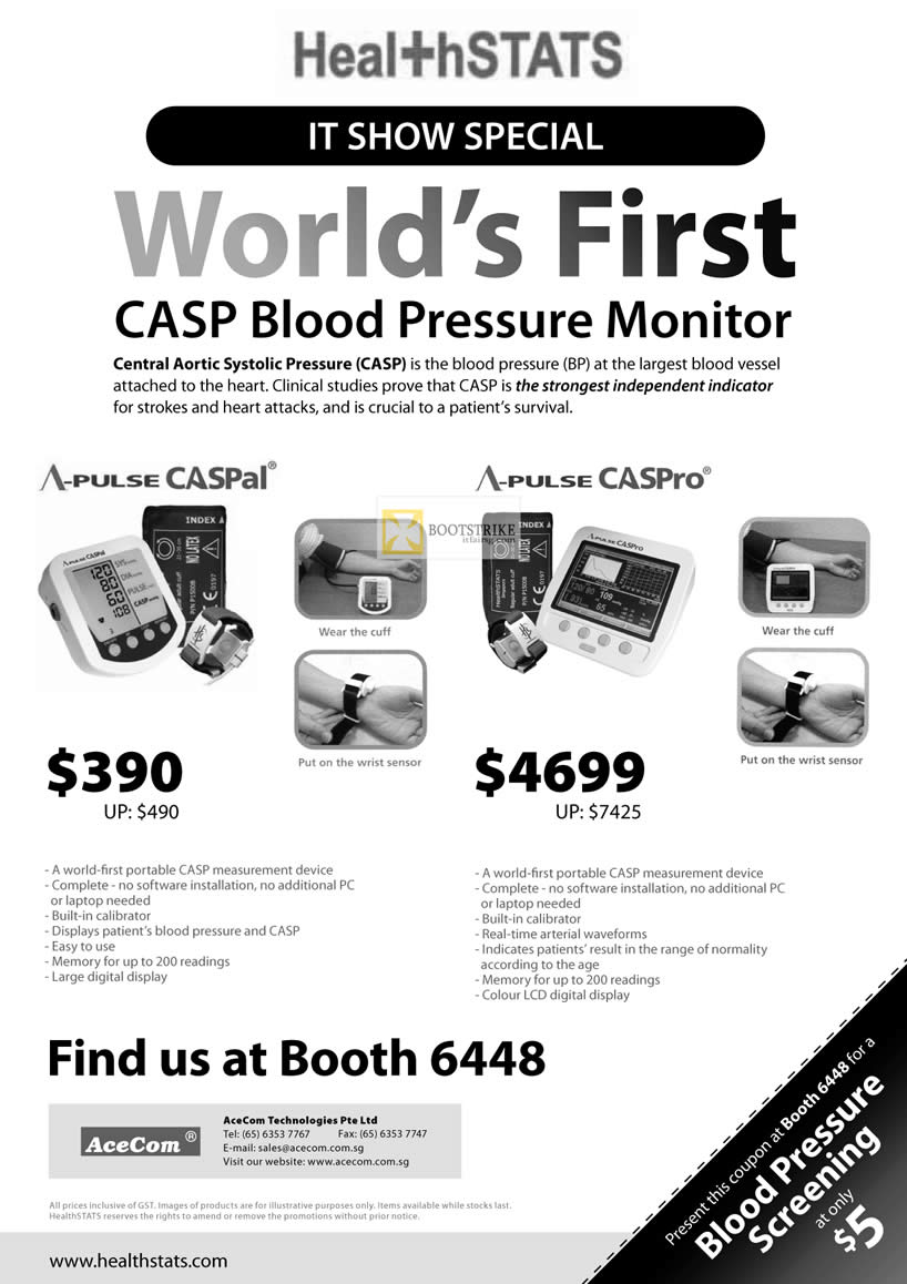 IT SHOW 2012 price list image brochure of Acecom Healthstats Casp Blood Pressure Monitor, A-Pulse CasPal, CasPro