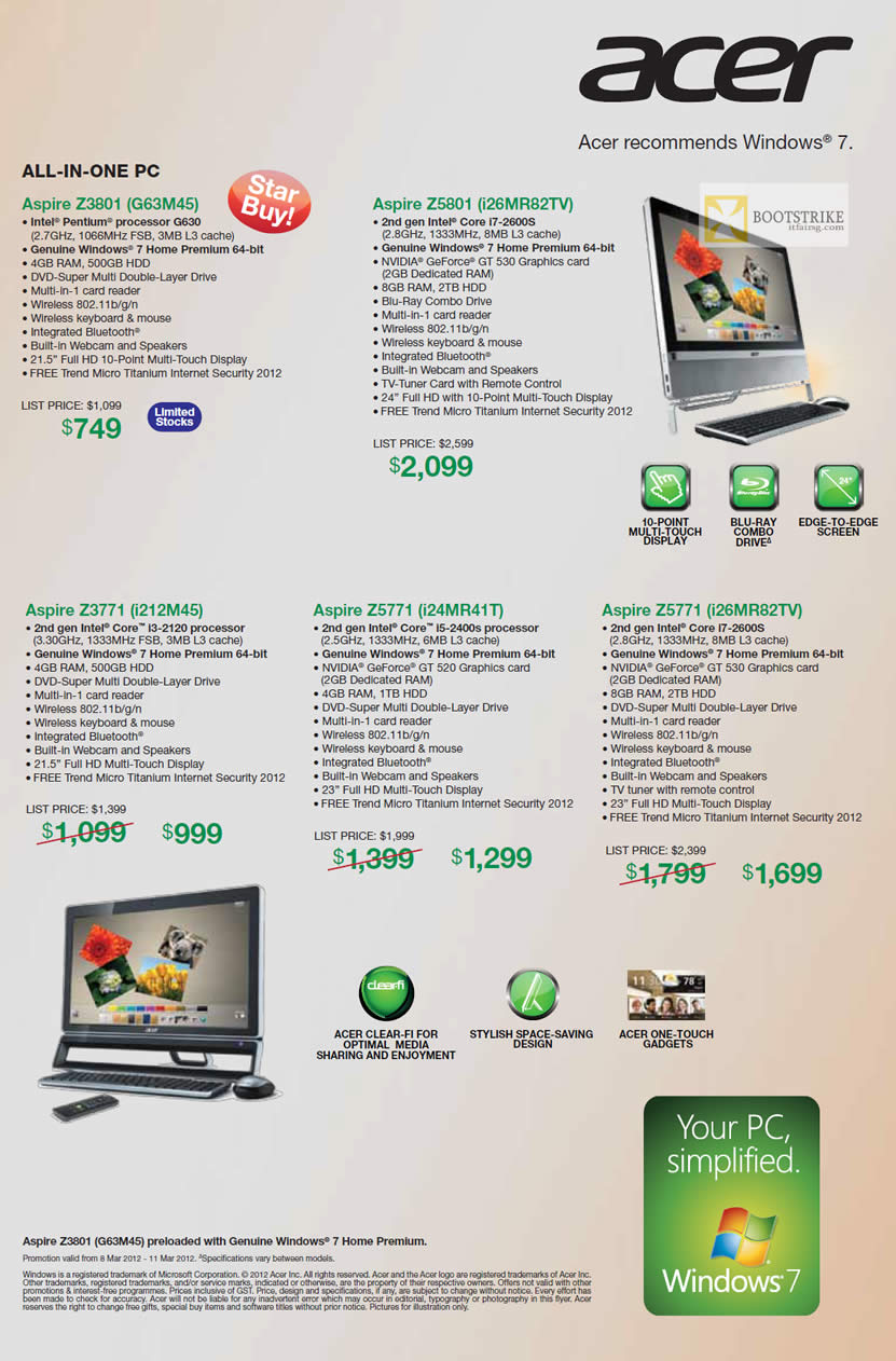 IT SHOW 2012 price list image brochure of Acer AIO Desktop PC Aspire Z3801 G63M45, Z5801 I26MR82TV, Z3771 I212M45, Z5771 I24MR41T, Z5771 I26MR82TV